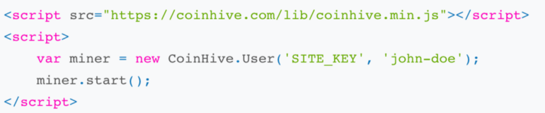 Coinhive code example from [coinhive.com](http://coinhive.com/)