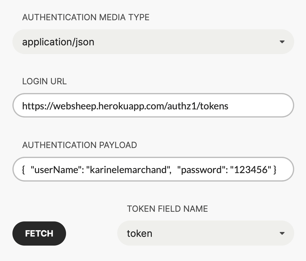 API Authentication configuration dialog screenshot