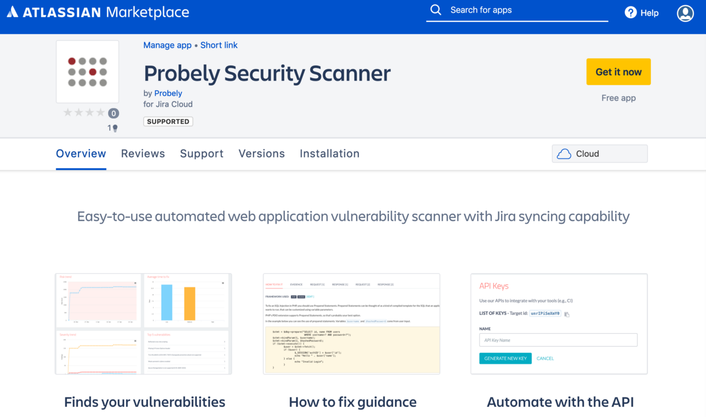 Probely Security Scanner app on Atlassian Marketplace